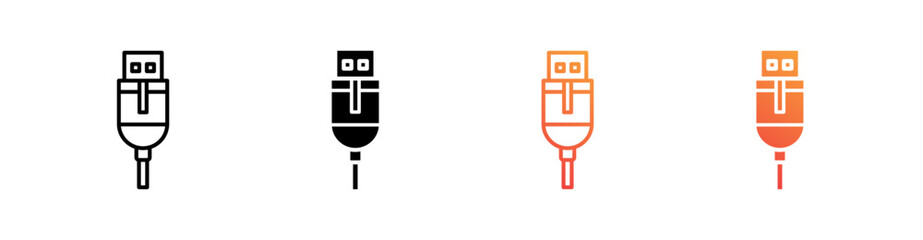 Usb Cable Multiple Style Icon Set Vector 
