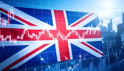 British flag overlaid on financial chart