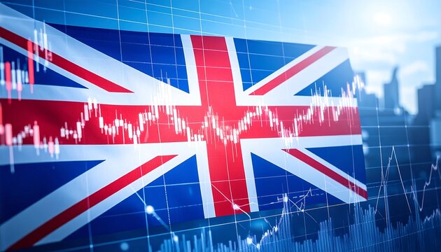 British flag overlaid on financial chart