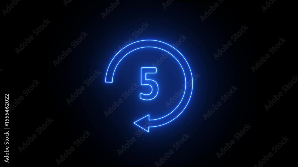 Poster glowing neon 10 second countdown timer animation, ten seconds stopwatch icon animation with recyclin