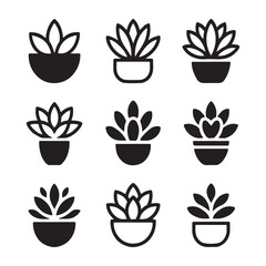 Succulent Icon Set for Decor. Vector Illustration of Various Succulent Plants in Pots
