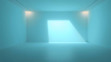 Minimalist turquoise space showcasing an illuminated square opening