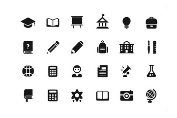Educational Icons: A collection of modern icons representing education, knowledge, and learning, perfect for educational content and design projects.