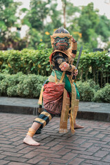 Dramatic performance of thai ramayana khon dance thailand cultural showcase outdoor setting...