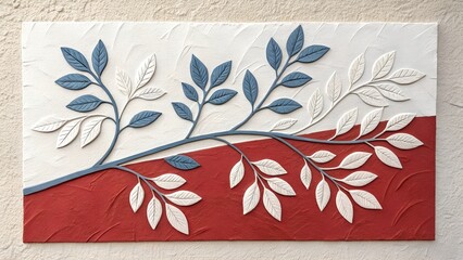 minimalist bas relief of a branch and leaves