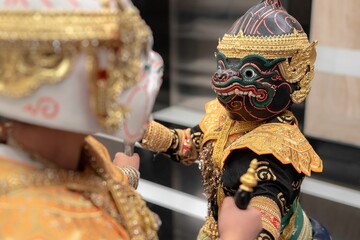 Dramatic performance of khon dance thailand traditional art cultural festival audience perspective...