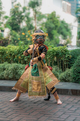 Spectacular performance of thai traditional ramayana khon dance thailand cultural showcase outdoor...