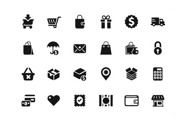 Shopping Icons: A collection of modern, minimalist shopping icons against a flat background, perfect for e-commerce, business, and web design.