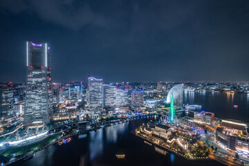 日本の神奈川県横浜市みなとみらいの夜景