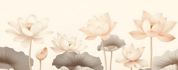 Elegant lotus flowers with beige background