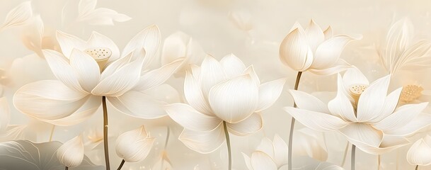 Elegant white lotus flowers in soft light