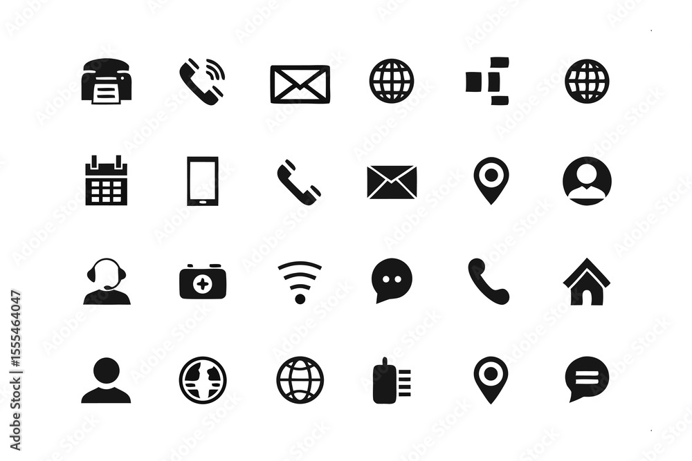 Poster essential communication icons: a comprehensive collection of minimalistic icons, symbolizing fundame