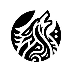 Obraz premium Flat wolf howling tribal icon in black