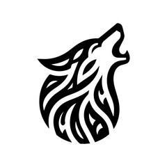 Flat wolf howling tribal icon in black