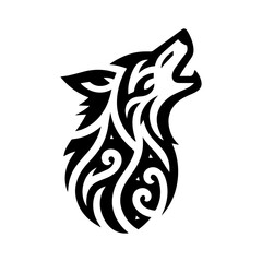 Obraz premium Flat wolf howling tribal icon in black