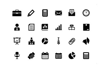 Business Icons Array: A comprehensive collection of sleek business icons, perfect for various business-related purposes. The icon collection showcases modern and minimalistic designs.