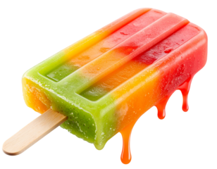 Colorful popsicle melting on wooden stick