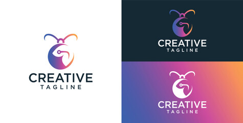 Insect vector logo with colorful technology concept