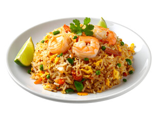 Shrimp fried rice with lime garnish