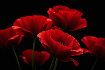 bunch of red poppies on a black background