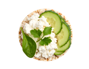 Crispbread with cheese cucumber and greens