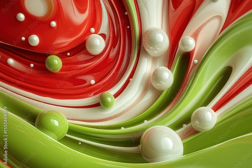 Poster abstract design with flowing colors and glossy spheres.