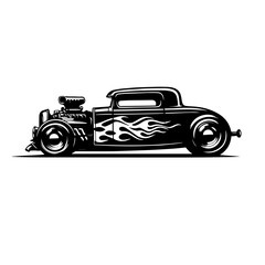 Black and white silhouette vector of a Vintage car on white background