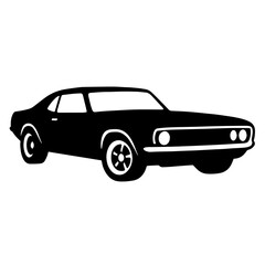 Naklejka premium Black and white silhouette vector of a car on white background