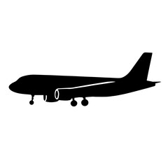 Black and white silhouette vector of a Airplane on white background