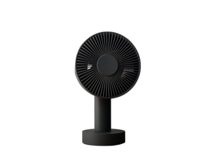 Sleek black electric fan illustration on transparent background ideal for contemporary cooling device promotions and digital use