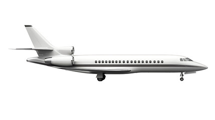 White private business jet isolated on transparent background perfect for upscale airline branding, brochures, and web graphics