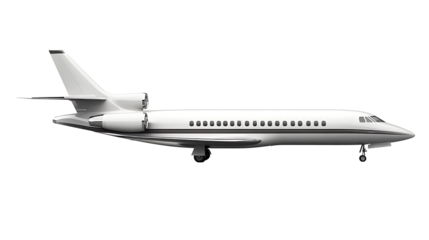 White private business jet isolated on transparent background perfect for upscale airline branding, brochures, and web graphics