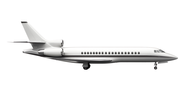White private business jet isolated on transparent background perfect for upscale airline branding, brochures, and web graphics