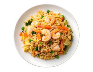 Shrimp fried rice on white plate