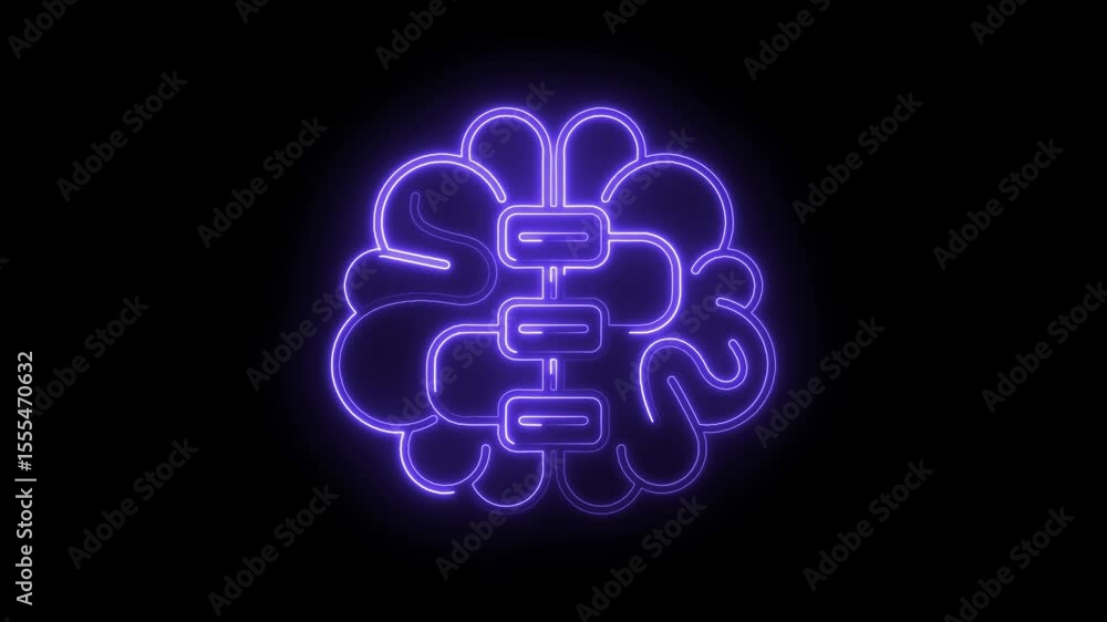 Poster artificial intelligence neon brain connection neural network concept technology innovation futuristi
