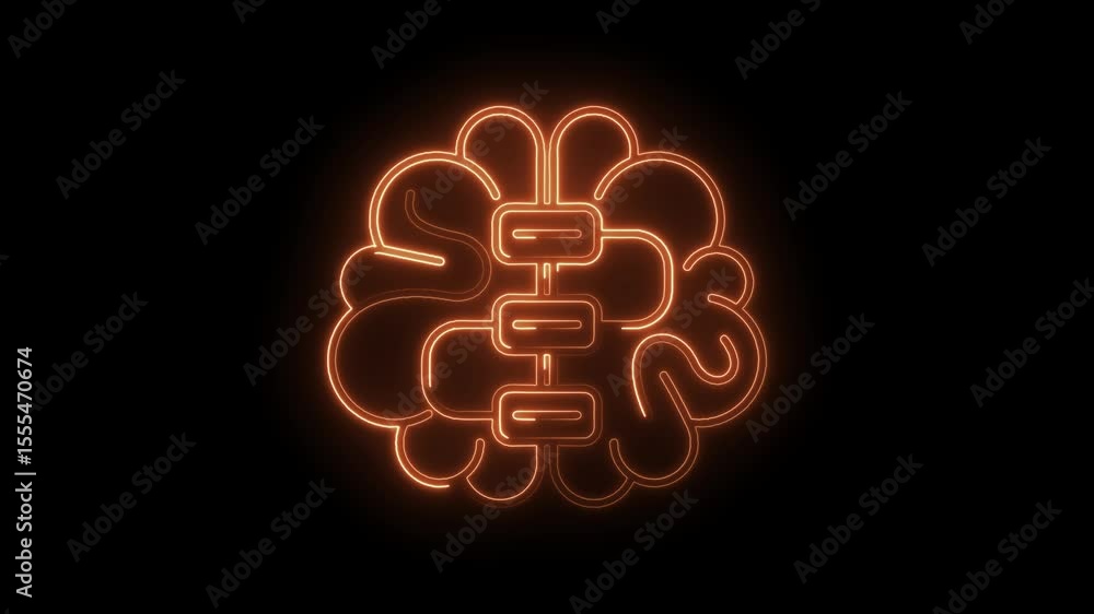 Poster glowing neon brain connectivity network illustration on black background representing artificial int