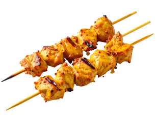 Delicious chicken skewers on a dark background