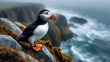 Fototapeta premium Atlantic puffin seabird wildlife birdwatching iceland animal nature ocean coast travel photography