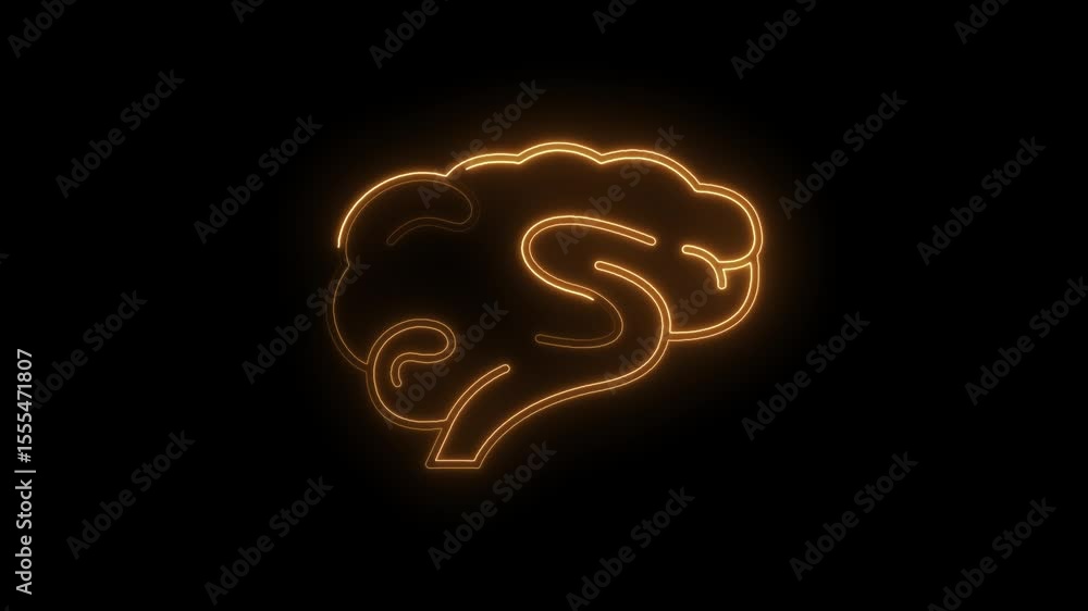 Poster glowing brain outline on black background animated neurology science symbol concept