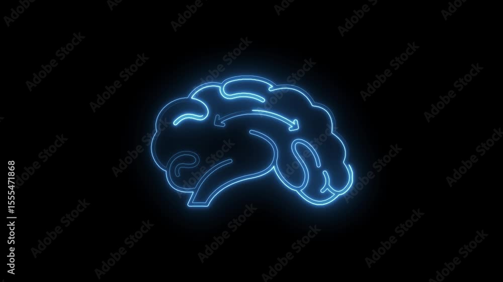 Poster glowing brain outline on black background representing mental processes and memory exchange