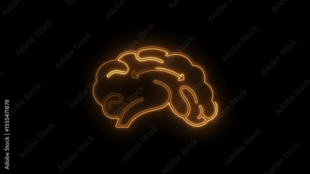 Poster glowing brain neural activity and memory formation concept animated on black background