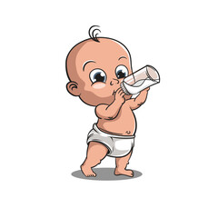 Adorable Baby Character Vector Illustration Drinking Milk
