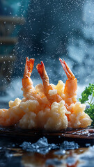 delicious shrimp tempura with charming background, cinematic, professional food, ultra realistic

