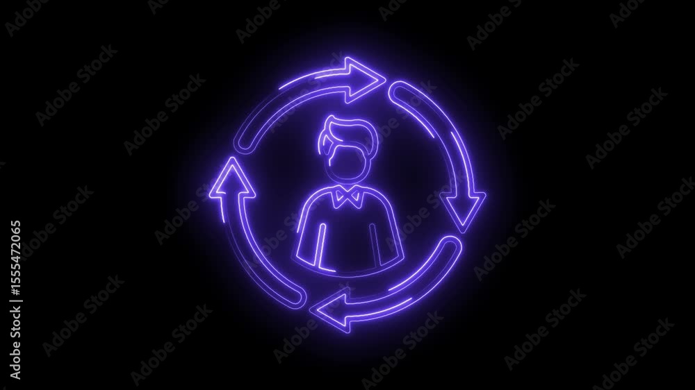 Poster employee cycle neon animation showing process and workflow improvement on black background