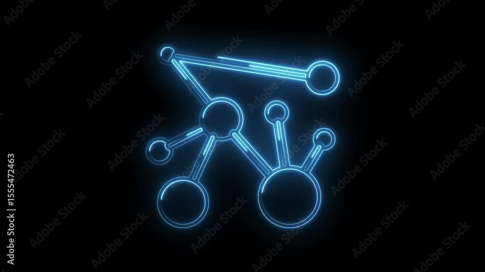 Poster neon glowing molecule structure animation on black background for scientific and technological conce