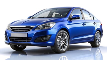 Fototapeta premium a blue sedan Centered composition with clean, even lighting isolated on white background