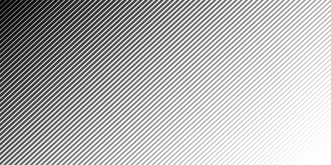 Slant line halftone gradation texture. Fading diagonal stripe gradient background. Black oblique pattern backdrop. Vanishing thin parallel line wallpaper for overlay
