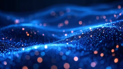 abstract blue orange particle wave technology background with glowing bokeh dots - Powered by Adobe