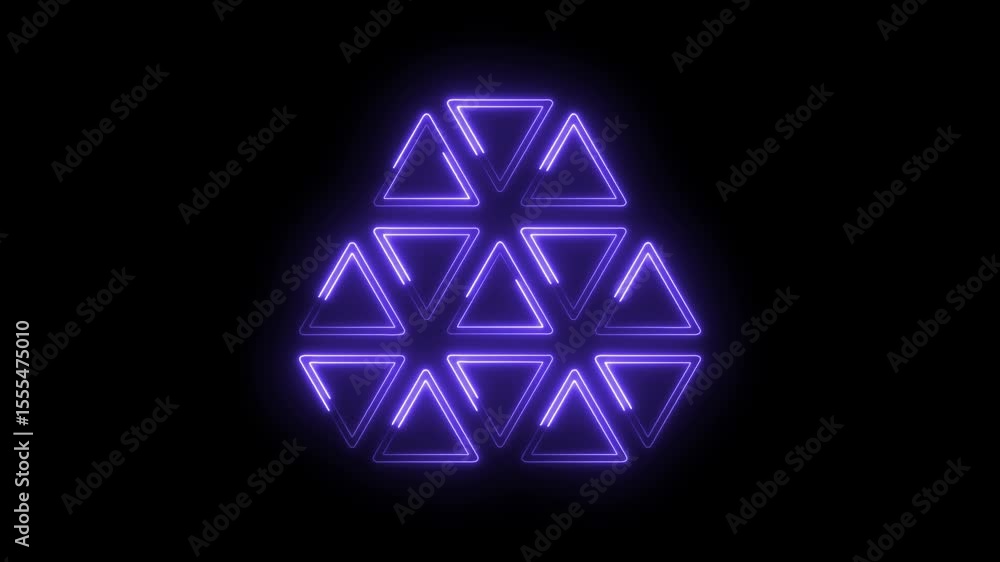 Poster glowing purple triangles form geometric pattern on black background seamless loop