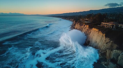 Ocean Waves Crashing Against the Shoreline Beautifully Representing Oceanic Power Coastal Views and Beachfront Scenes for Environmental Marketing Coastal Tourism and Outdoor Campaigns